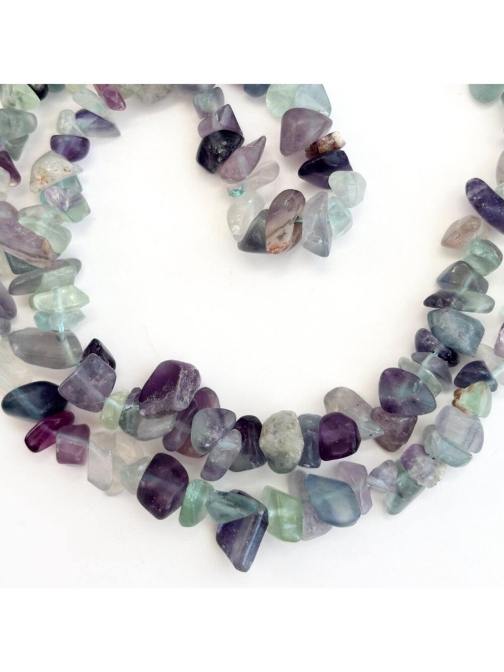 Multi Colored Purple & Green Flourite Chip Beaded Chip Vintage Necklace - 36" - Picture 5 of 13